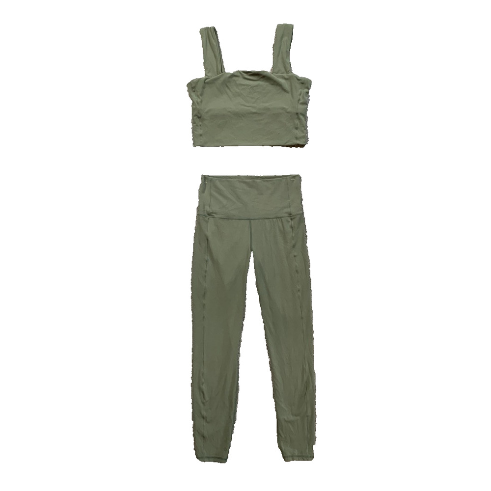 Left On Friday Top Pants Set Women S/M Avocado Cropped Tank Pull On Stretch 2 Pc
